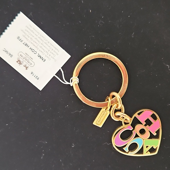 RARE COACH Poppy Heart Key Chain Ring Candy colored Key Fob Hang Tag - Picture 2 of 5